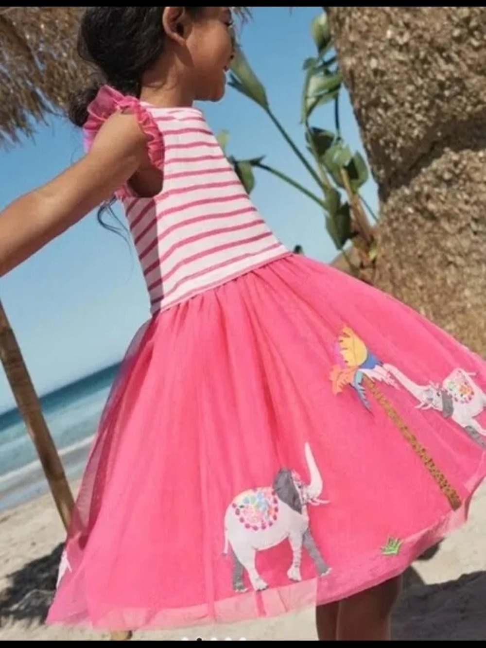 MINI BODEN Pink Striped Top & Elephant Print Tulle Dress